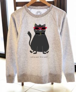 Printed Sweatshirt-Looking Good, Feline Good, Women