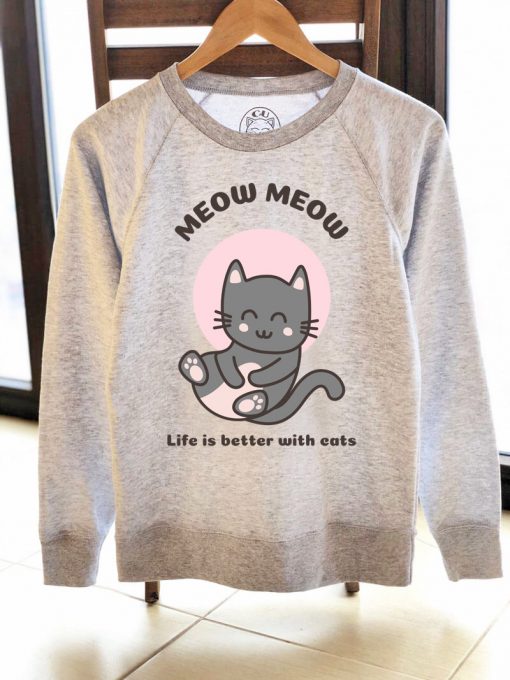 Printed Sweatshirt- Life is better With Cats, Women