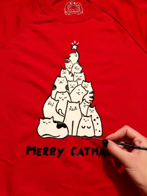 Hand painted Sweatshirt-Merry Catmas, Women