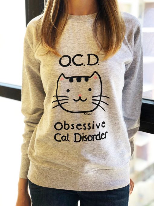 Hand painted Sweatshirt-Obsessive Cat Disorder, Women