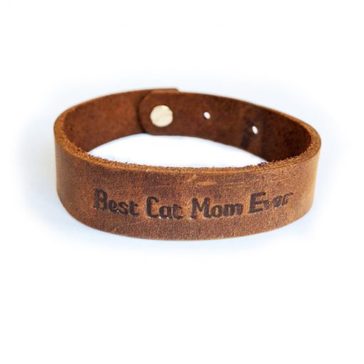 Natural leather bracelet-Best Cat Mom Ever