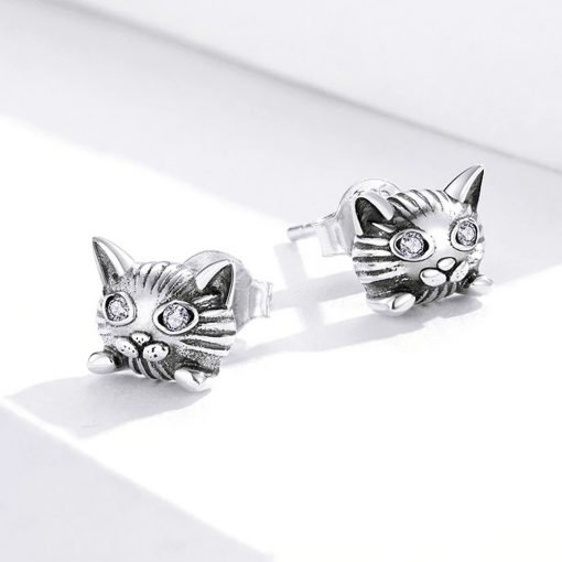 Cute Cat Silver Earrings
