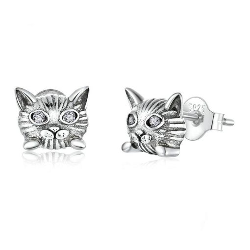 Cute Cat Silver Earrings