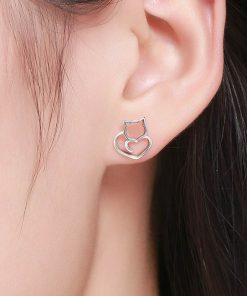 Adorable Cat Silver Earrings