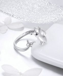Cat and Butterfly Silver Ring