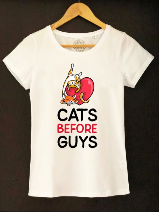 Organic cotton T-shirt- Cats before Guys, Women