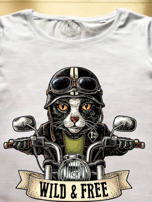 Organic cotton T-shirt-Motorcyclist Cat