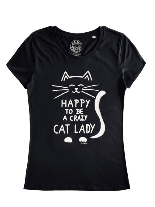 Hand painted T-shirt Crazy Cat Lady (Black), Women