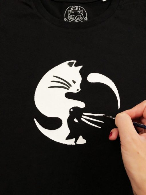 Hand painted T-shirt-Yin and Yang Cats