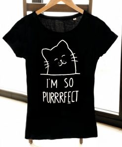 Hand painted T-shirt-I’m so purrrfect (Black), Women