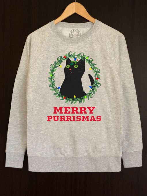 Printed Sweatshirt-Merry Purrismas (Black Cat), Men