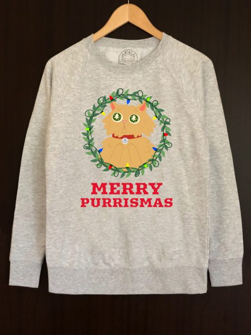 Printed Sweatshirt-Merry Purrismas (Ginger Cat), Men