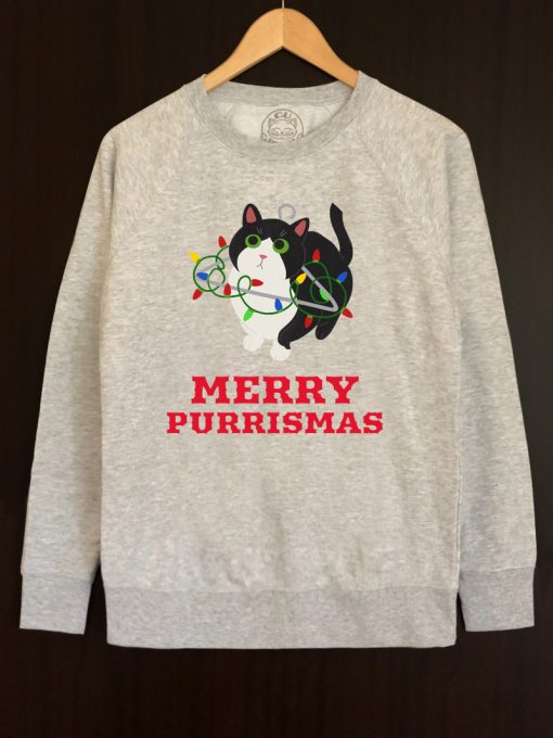 Printed Sweatshirt-Merry Purrismas (Tuxedo Cat), Men