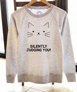 Printed Sweatshirt-Judgemental Cat, Women
