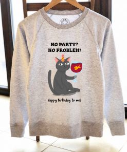 Printed Sweatshirt-Happy Birthday (Black Cat), Women