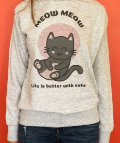 Printed Sweatshirt- Life is better With Cats, Women