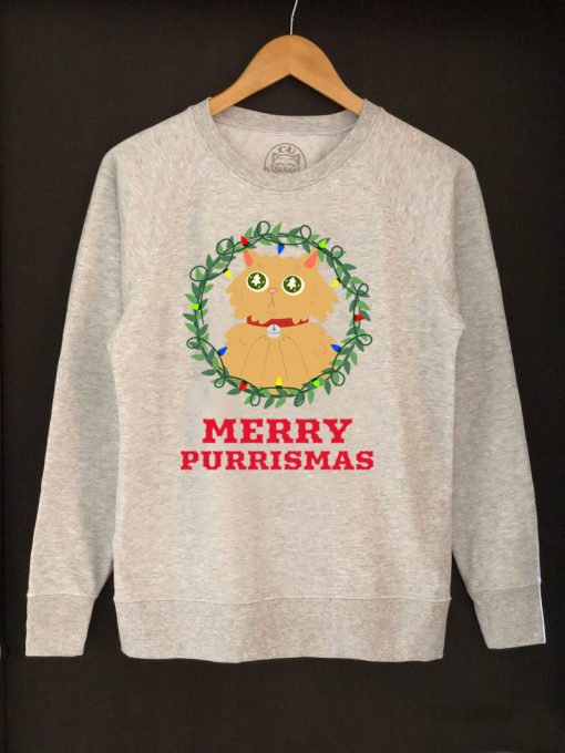 Printed Sweatshirt-Merry Purrismas (Ginger Cat), Women