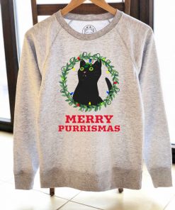 Printed Sweatshirt-Merry Purrismas (Black Cat), Women