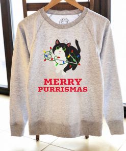 Printed Sweatshirt-Merry Purrismas (Tuxedo Cat), Women
