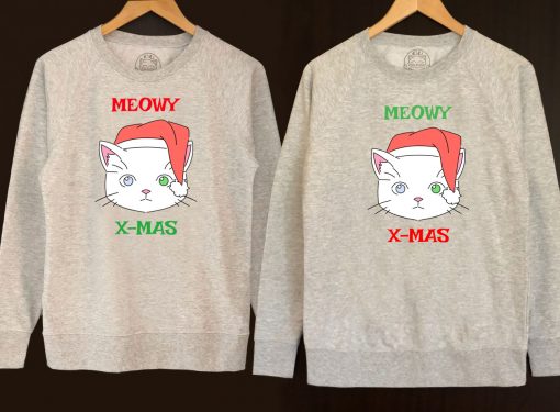 Printed Sweatshirts-Meowy X-Mas for Him and Her
