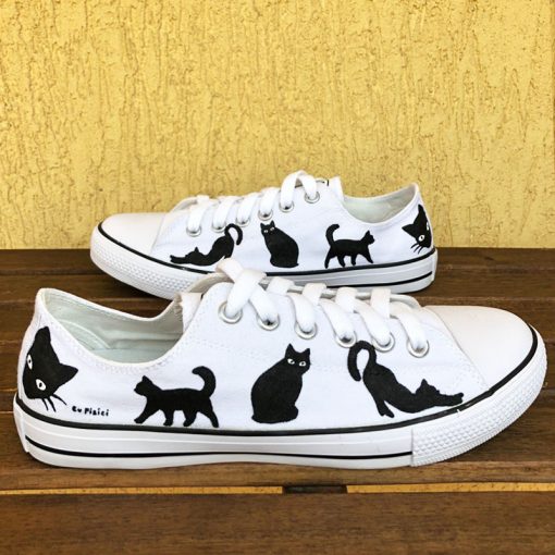 Hand painted Sneakers-Cats in Black