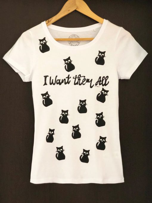 Hand painted T-shirt-13 Lucky Cats, Women