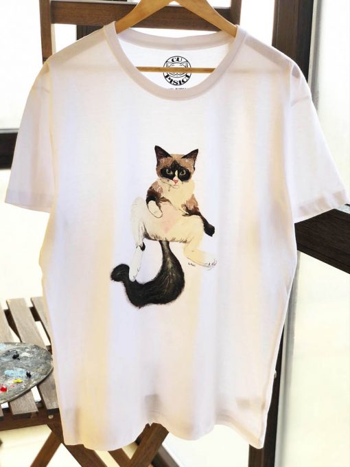 Custom hand painted T-shirt- Lazy Cat Portrait