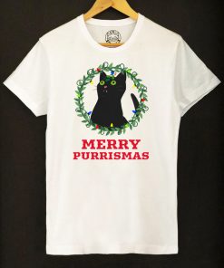 Organic cotton T-shirt-Merry Purrismas (Black Cat), Men