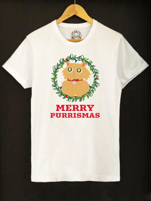 Organic cotton T-shirt-Merry Purrismas (Ginger Cat), Men