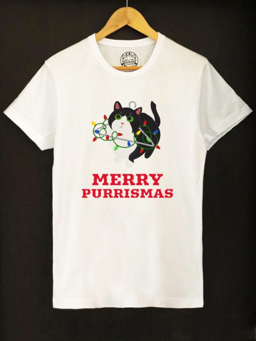 Organic cotton T-shirt-Merry Purrismas (Tuxedo Cat), Men