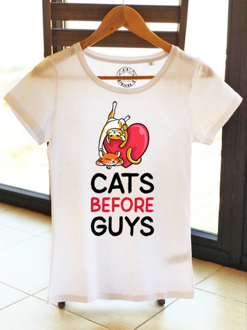 Organic cotton T-shirt- Cats before Guys, Women