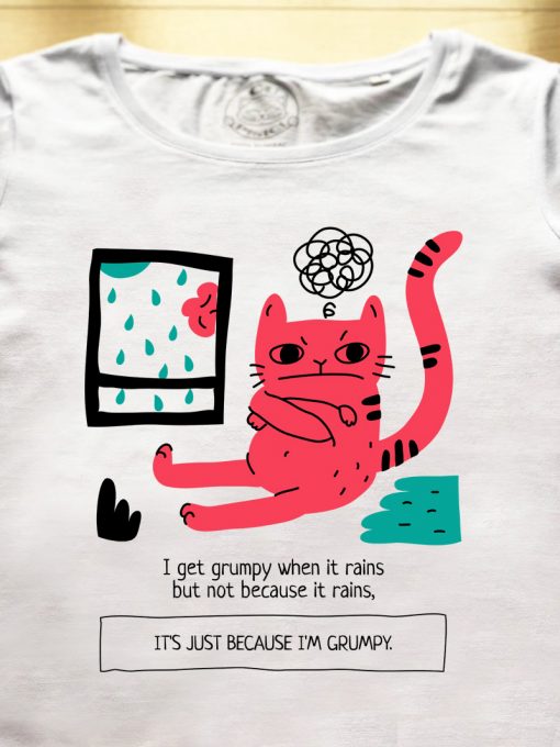 Organic cotton T-shirt- Grumpy Cat Rainy Days, Women