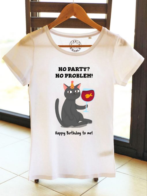 Organic cotton T-shirt- Happy Birthday (Black Cat), Women