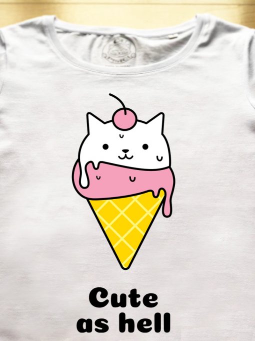 Organic cotton T-shirt- Icecream Cat, Women