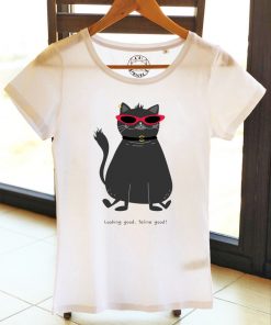 Organic cotton T-shirt- Looking good, feline good, Women