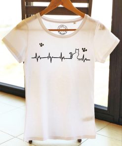 Hand painted T-shirt-Heartbeat Cat and Paws, Women