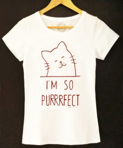 Hand painted T-shirt-I’m so Purrrfect (White), Women