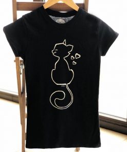 Hand painted T-shirt-Cat and loving hearts, Women