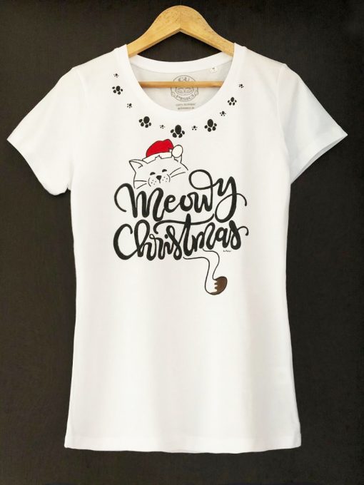 Hand painted T-shirt-Meowy Christmas and Paws, Women