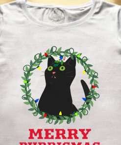Organic cotton T-shirt-Merry Purrismas (Black Cat)