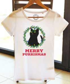 Organic cotton T-shirt-Merry Purrismas (Black Cat), Women