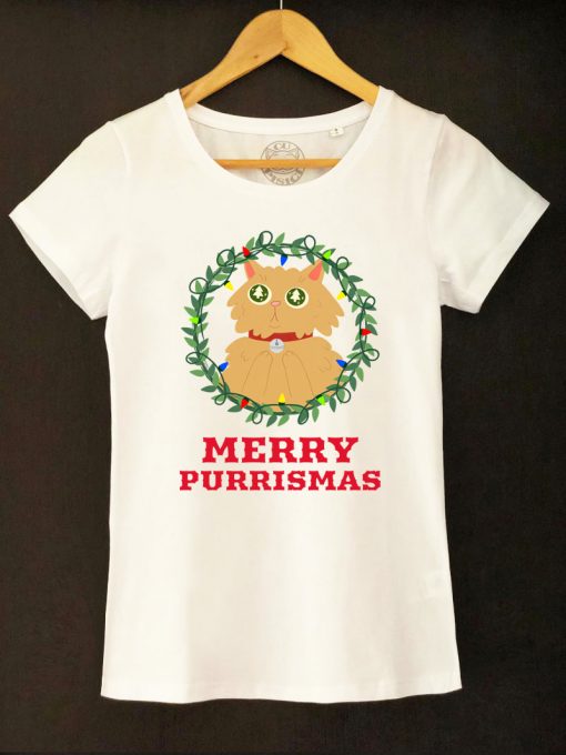 Organic cotton T-shirt-Merry Purrismas (Ginger Cat), Women