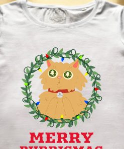 Organic cotton T-shirt-Merry Purrismas (Ginger Cat),