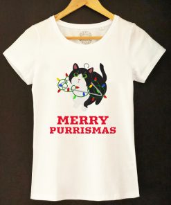Organic cotton T-shirt-Merry Purrismas (Tuxedo Cat), Women