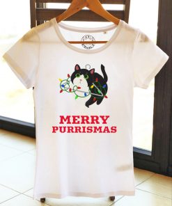 Organic cotton T-shirt-Merry Purrismas (Tuxedo Cat), Women