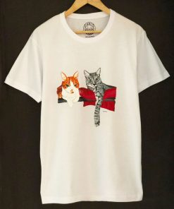 Custom hand painted T-shirt-Two Cats Portrait, Men