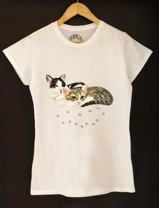 Custom hand painted T-shirt-Two Cats Portrait, Women