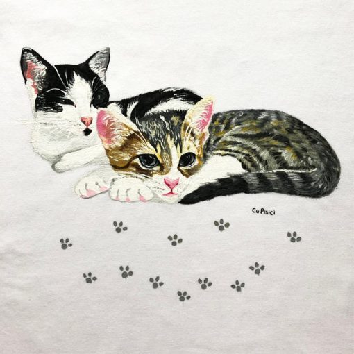Custom hand painted T-shirt-Two Cats Portrait, Women