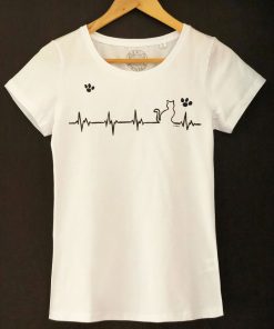 Hand painted T-shirt-Heartbeat Cat and Paws, Women
