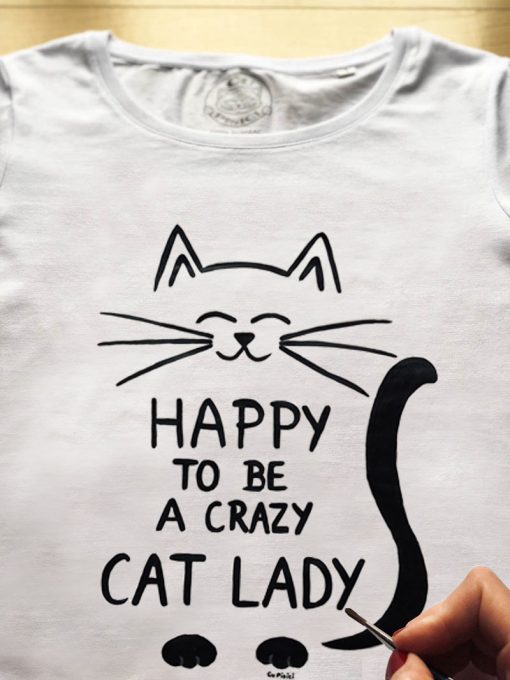 Hand painted T-shirt Crazy Cat Lady (White), Women